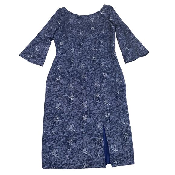 JS Collections Size 12 Metallic Jacquard Sheath Dress | Navy Floral Cocktail NWT - Picture 1 of 9